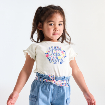 تيشيرت مطرز من القطن الفاخر، باللون الوردي، للفتيات الصغيرات